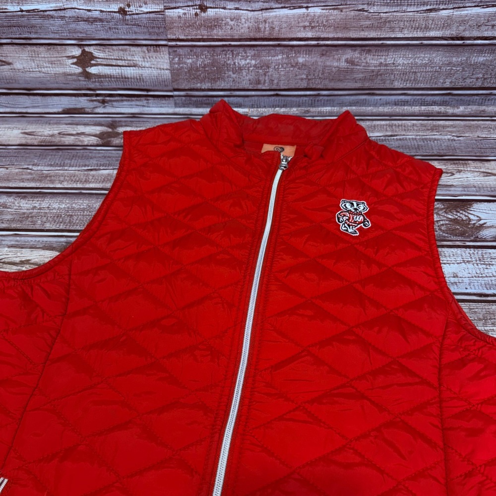 Colosseum Quilted Vest Womens Large Red Wisconsin Badgers Full Zip NCAA